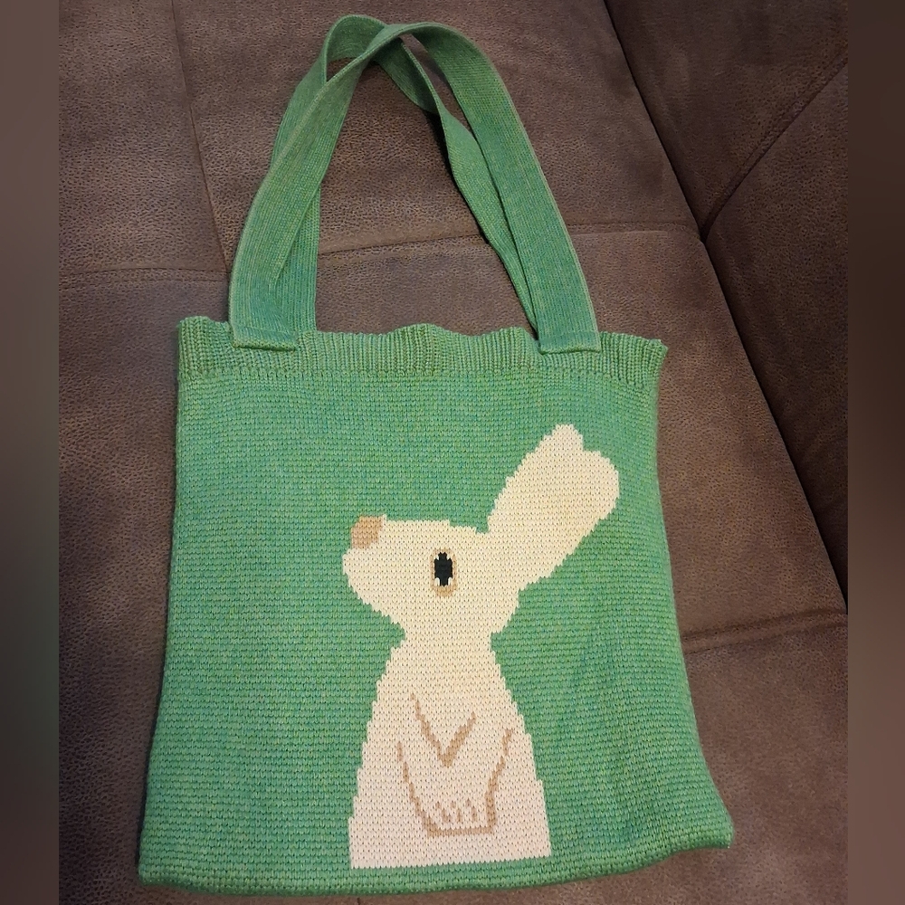 Green Hand Knitted Bunny Tote Bag
